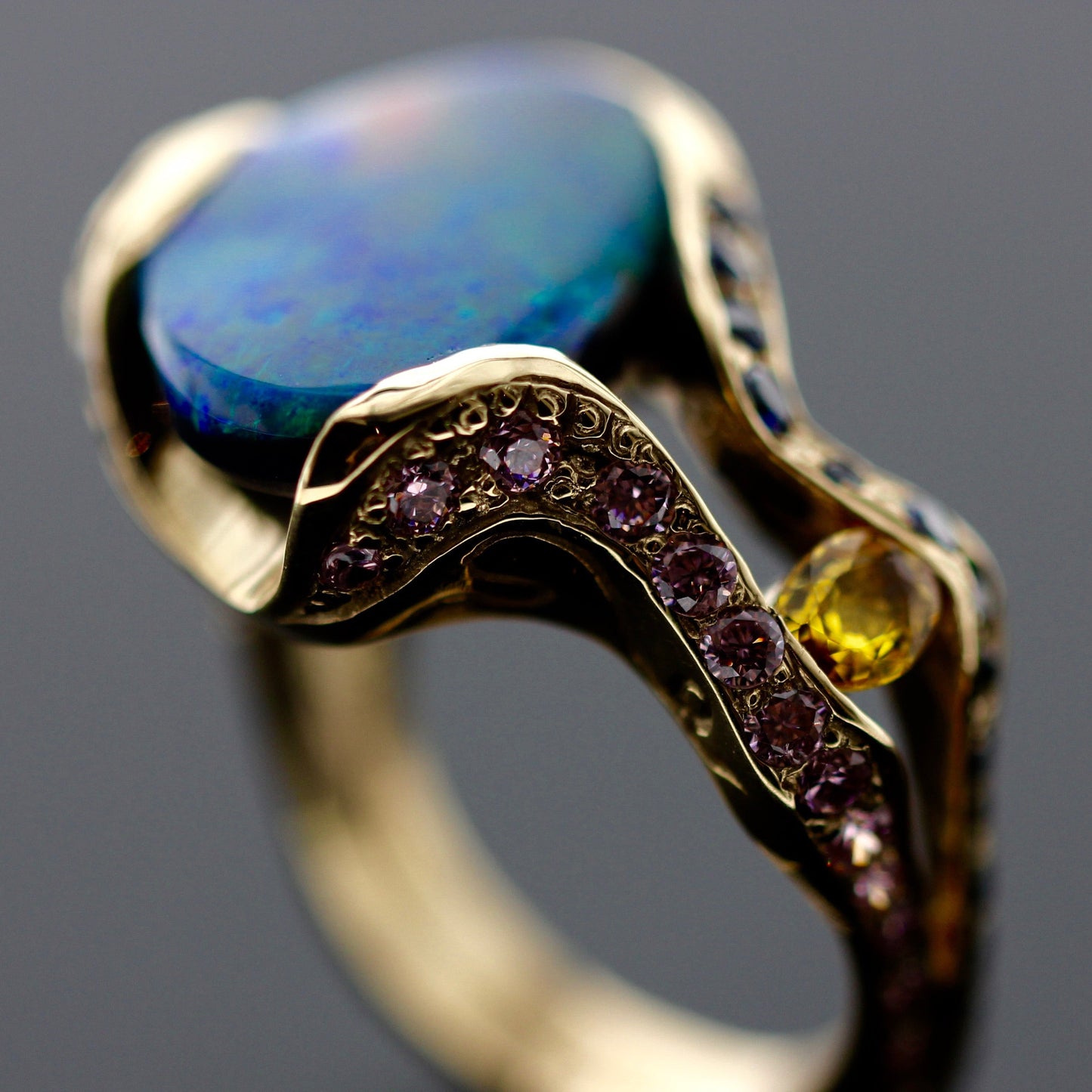 5.85ct Lightning Ridge Opal, Sapphire & Diamond Cocktail Ring — 18ct Yellow Gold*