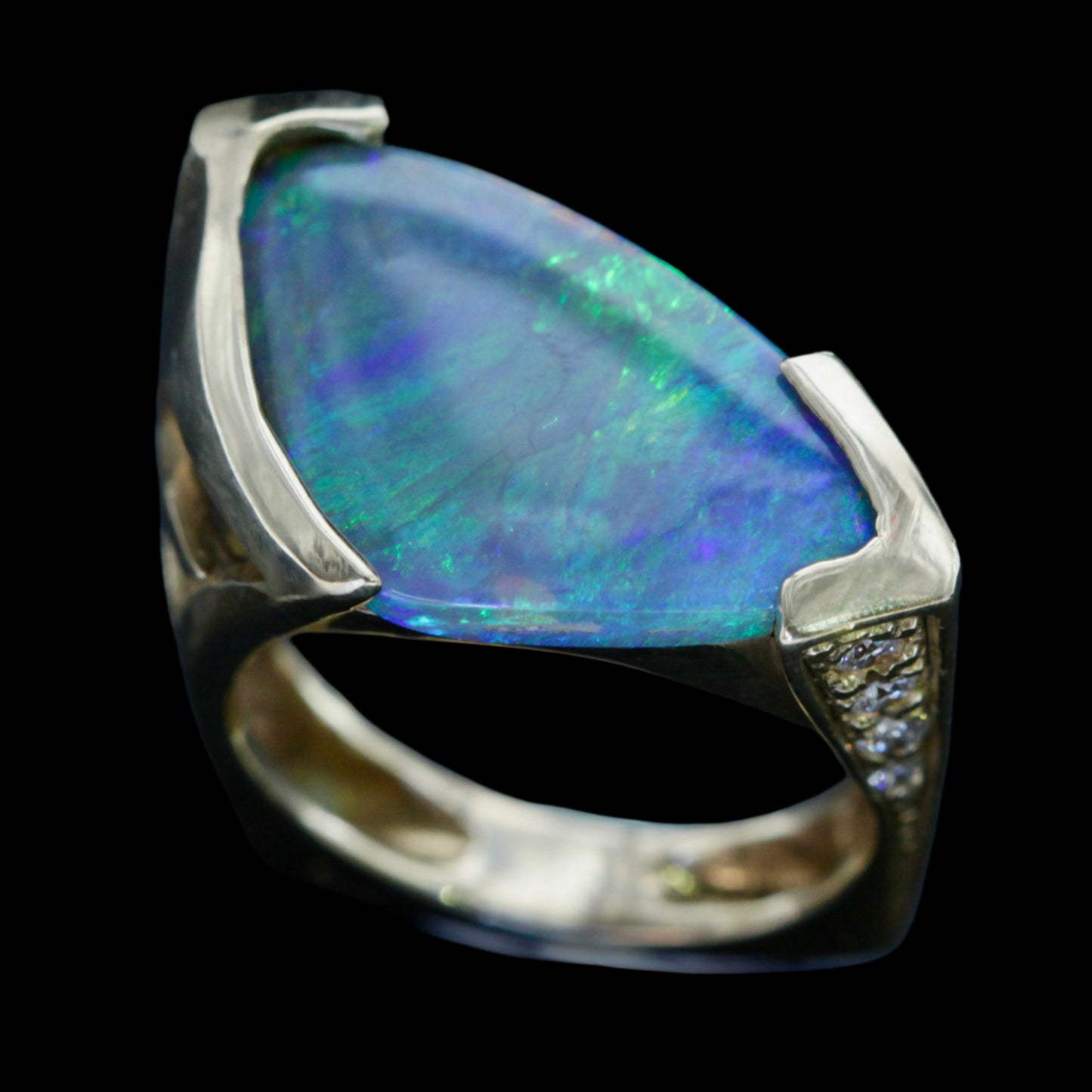 4.70ct Unisex Lightning Ridge Opal & Diamond Ring — 14ct Yellow Gold