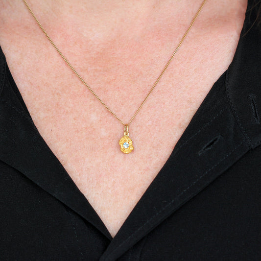 Ethically Sourced Australian Bright Blue Parti Sapphire & Natural Gold Nugget Pendant — 92–98% Pure Gold