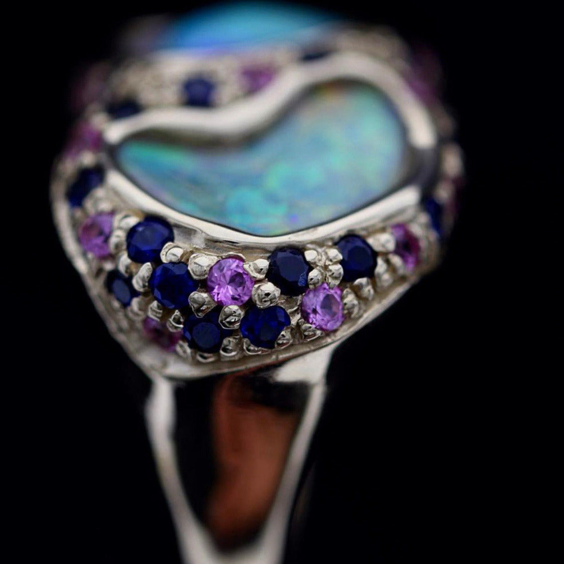 1.21ct Lightning Ridge Double Opal & Sapphire Cluster Cocktail Ring — 14ct Yellow Gold