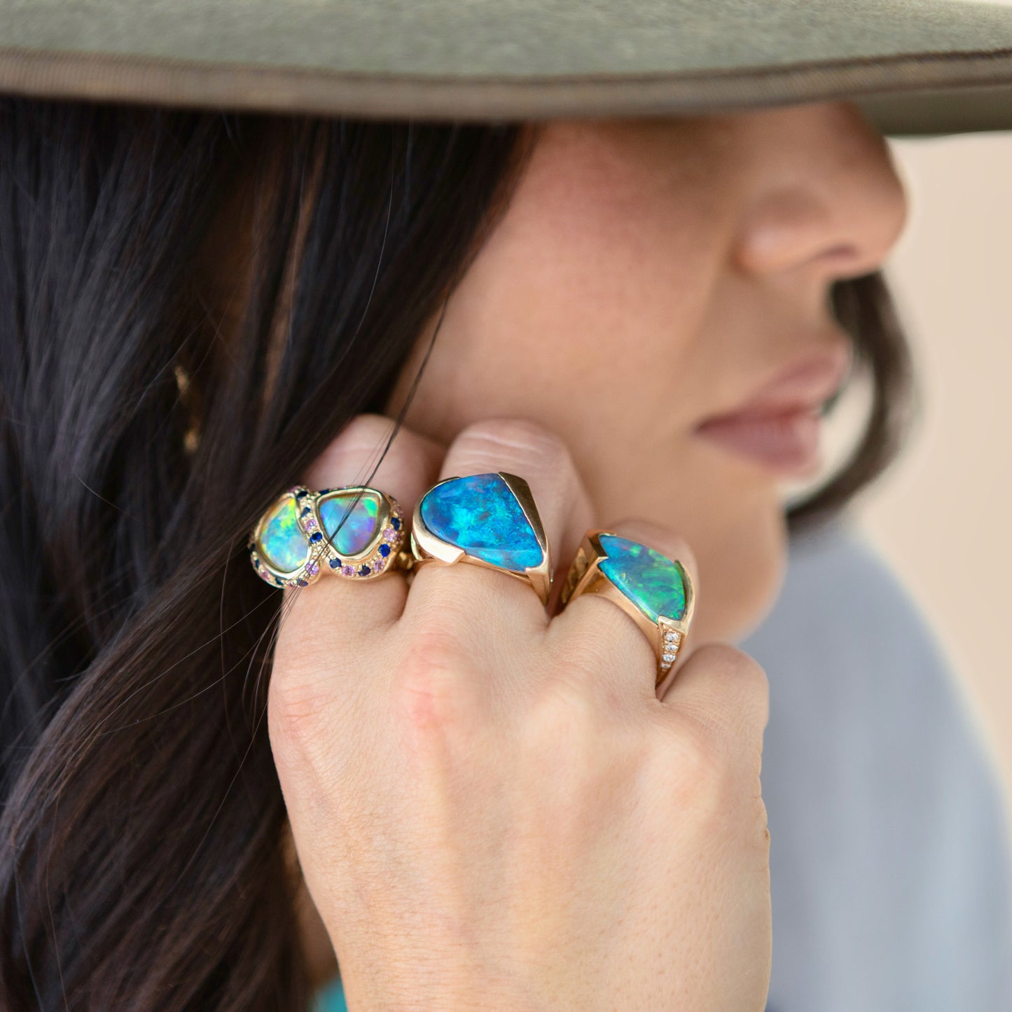 4.70ct Unisex Lightning Ridge Opal & Diamond Ring — 14ct Yellow Gold