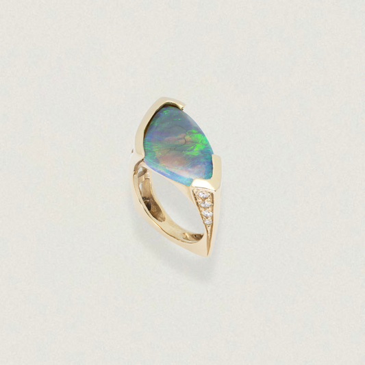 4.70ct Unisex Lightning Ridge Opal & Diamond Ring — 14ct Yellow Gold