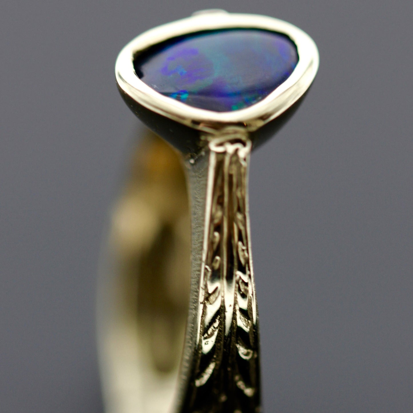 .70ct Lightning Ridge Black Opal Ring — 14ct Yellow Gold